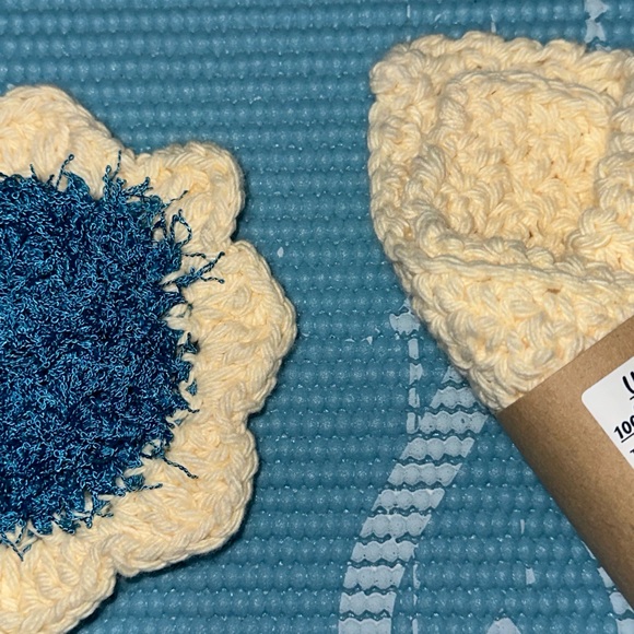 Solid Apricot and Royal Blue Handmade Cotton Multi Use Washcloth Set - Picture 3 of 3